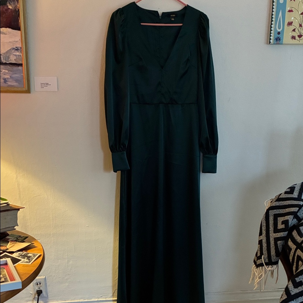 AFRM Satin Elegant Green Long Sleeve Dress